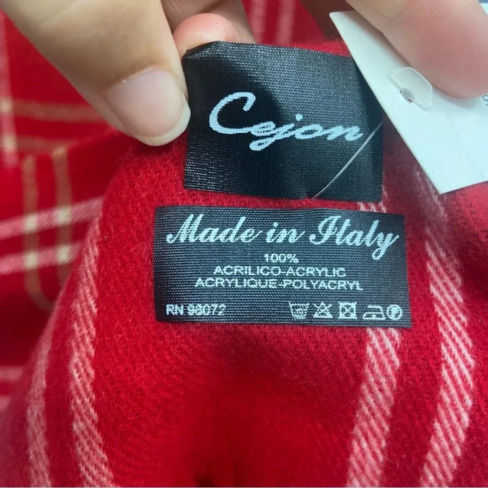 NWT Red Tartan Plaid Acrylic Scarf with Fringe Made in Italy